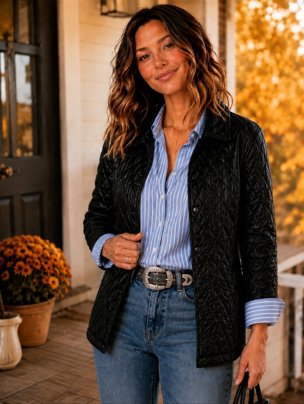 Faux Leather Quilted Jacket | Black |Fall Moto Chic |Western Style|Petite Large - Picture 11 of 11